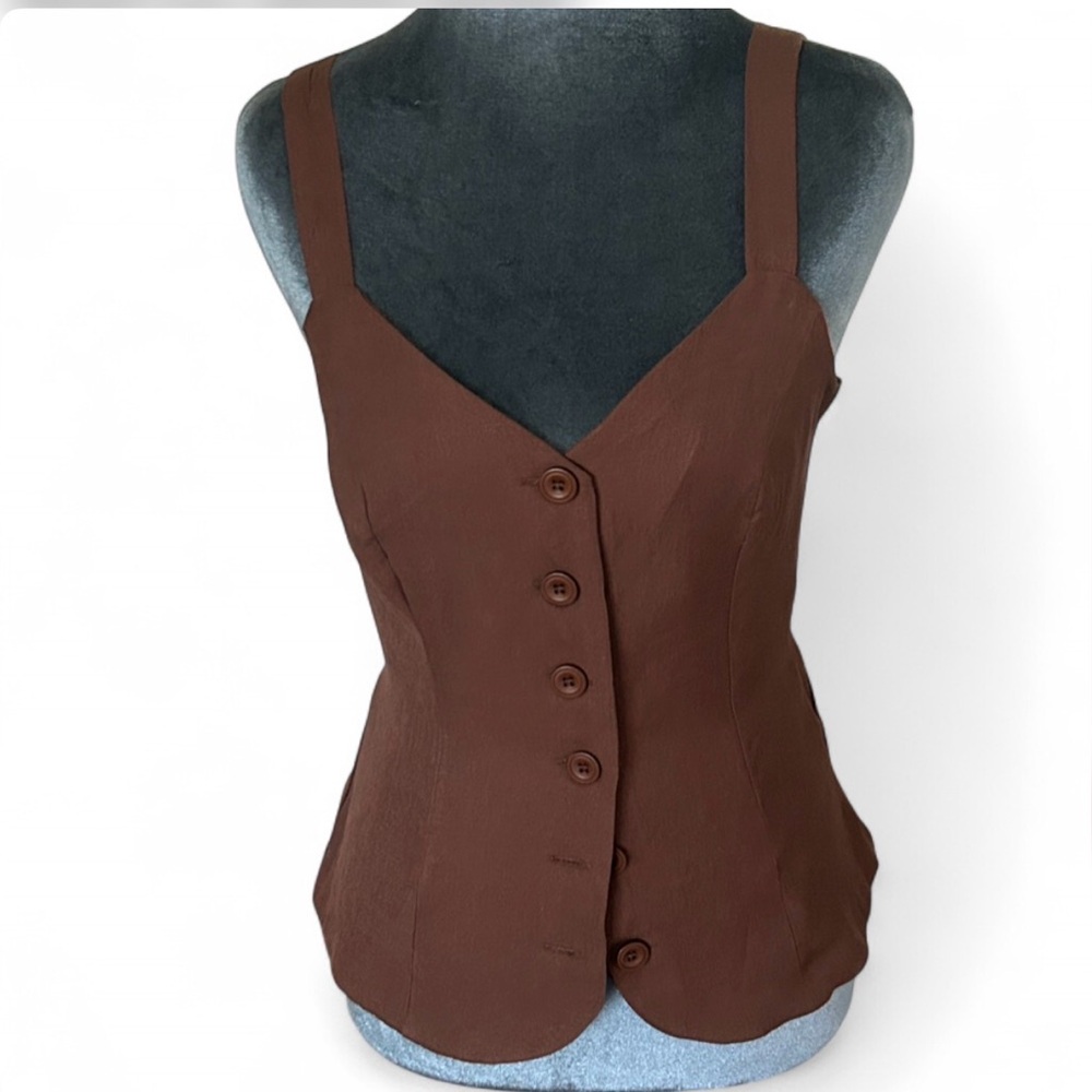 Good Luck Gem Brown Sleeveless Button-Up Blouse
